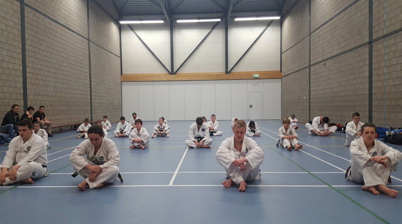 Jeugdleden zitten in kleermakerszit voor mentale training